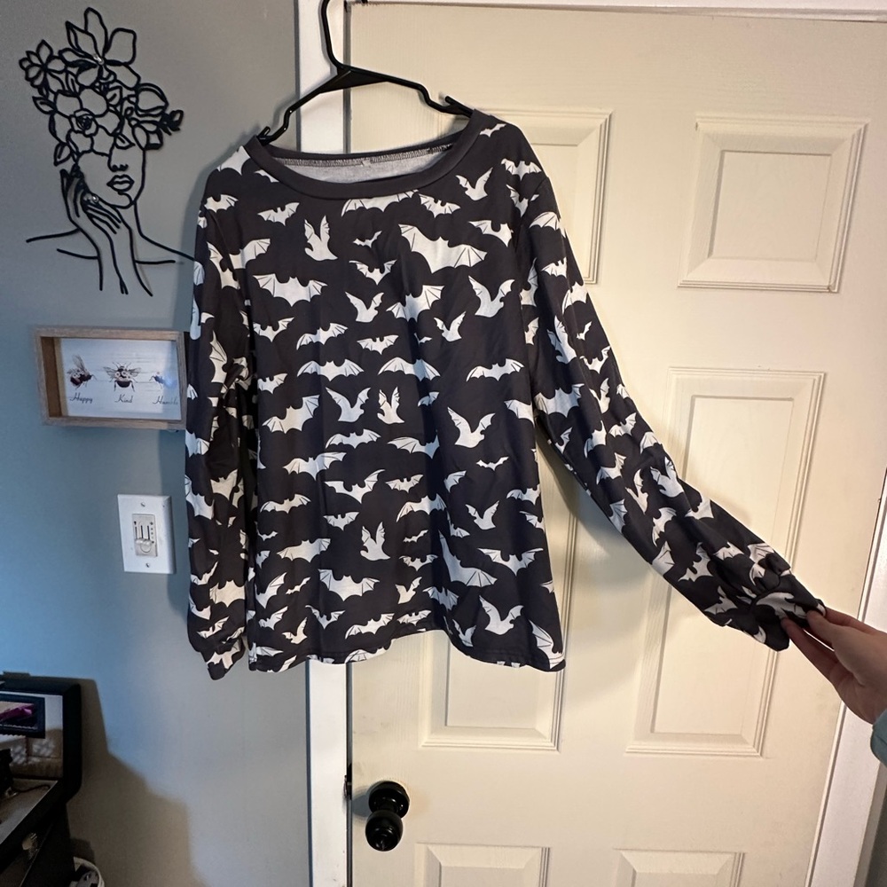 Gray Bat Print Long Sleeve Top